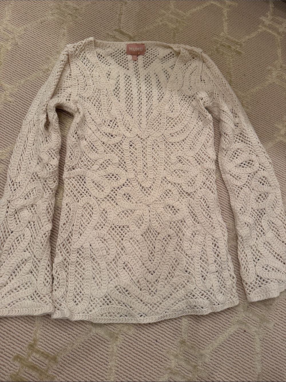 Mumu Women's Cream Crochet Long-Sleeve Top xs
